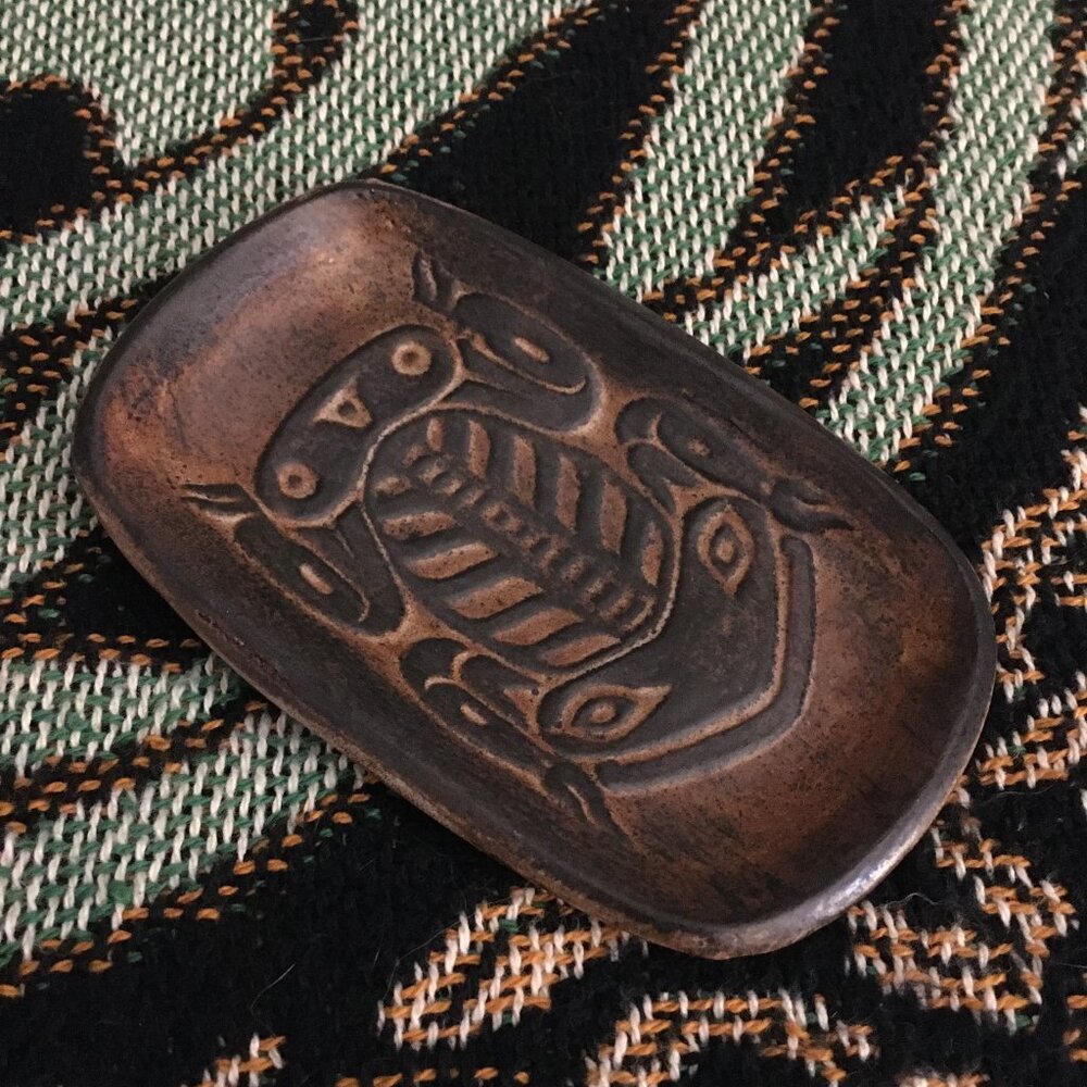 Vintage Ruth Meechan Haida Frog Pottery Trinket Dish BC Clay MCM Canadian Signed